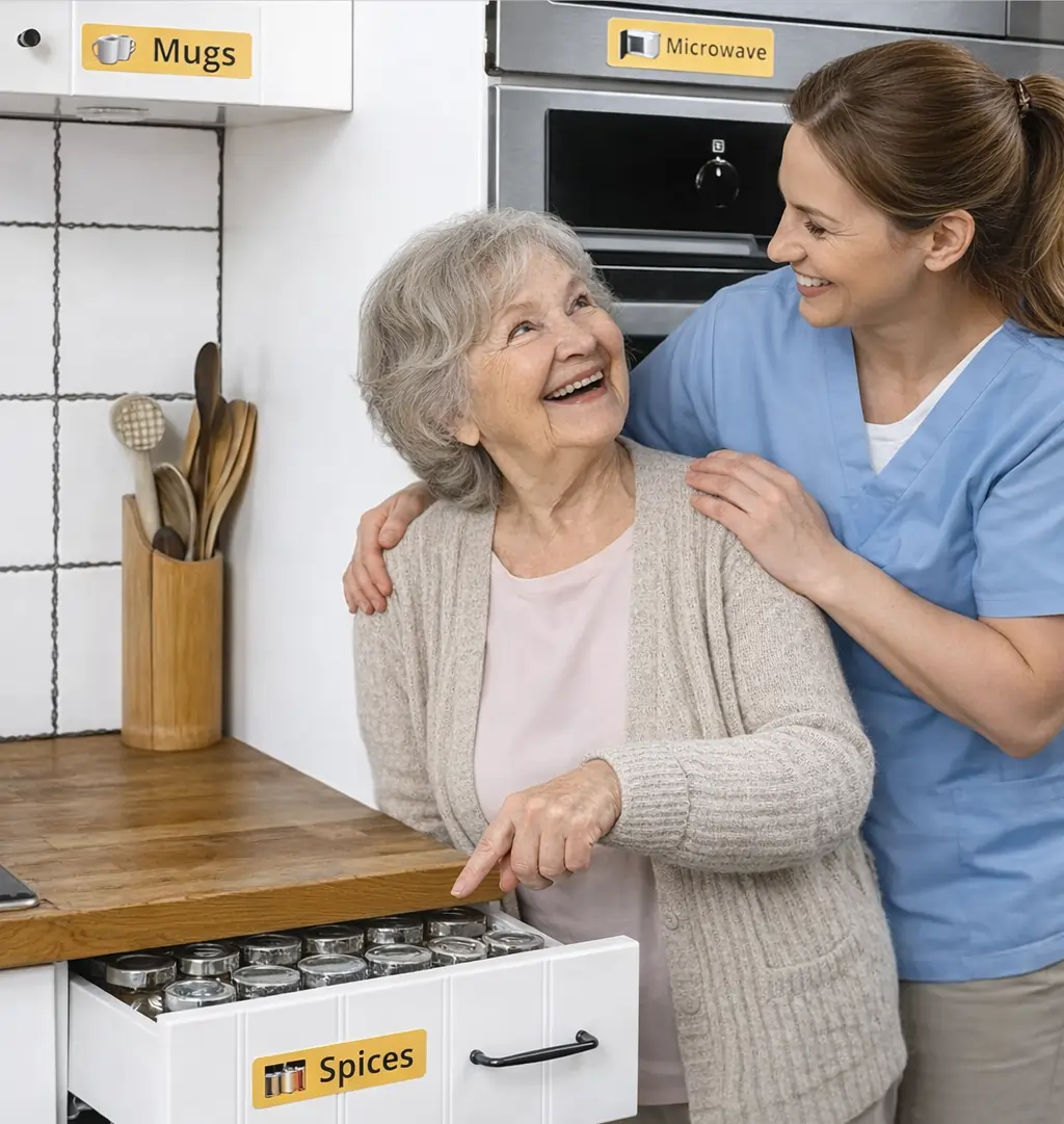Elderly person using navigation labels